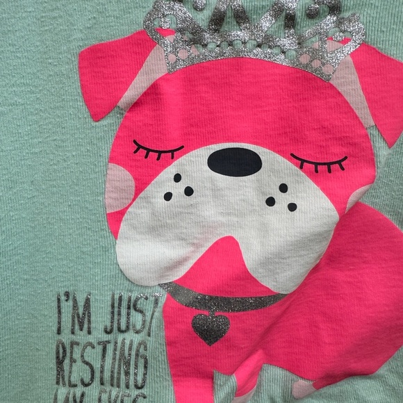 Carter’s 2T Green Girls Bulldog I’m Just Closing My Eyes Long Sleeve Pajama Top - Picture 2 of 5